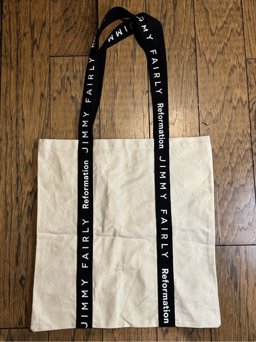 Reformation x Jimmy Fairly Canvas Tote Bag Cream Black Logo Straps